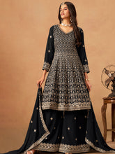 Embroidered Georgette Semi Stitched Kurta With Plazzo & Dupatta