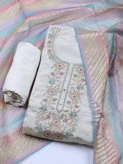 Neck Embroidered Chanderi Unstitched Suit With Dupatta