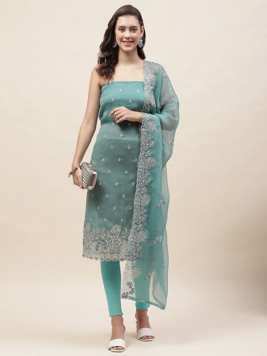 Embroidered Organza Unstitched Suit Piece With Dupatta