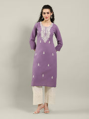 Neck Embroidered Cotton Blend Kurta With Pants