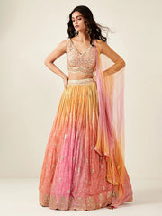 Embroidered Art Silk Choli & Lehenga With Dupatta