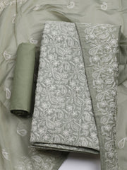 Embroidered Chanderi Unstitched Kurta With Pant & Dupatta