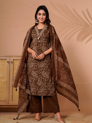 Printed Cotton Blend Kurta With Pant & Dupatta