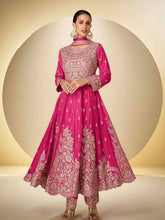 Embroidered Chinnon Suit With Pant & Dupatta