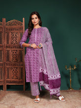 Printed Cotton Blend Kurta With Pant & Dupatta