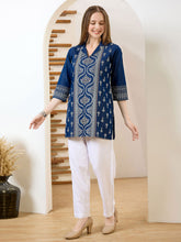 Neck Embroidered Denim Kurta