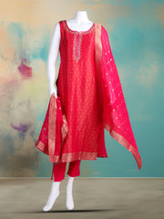 Embroidered Banarasi Kurta With Pant & Dupatta