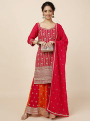 Sequins Embroidery Georgette Kurta With Palazzo And Dupatta