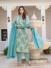 Printed Cotton Blend Kurta With Pants & Dupatta