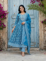 Printed Cotton Blend Kurta With Pant & Dupatta