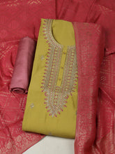 Embroidered Chanderi Unstitched Suit With Pant & Dupatta