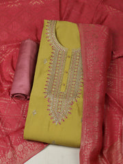 Embroidered Chanderi Unstitched Suit With Pant & Dupatta
