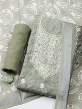 Embroidered Linen Blend Unstitched Suit With Pant Dupatta
