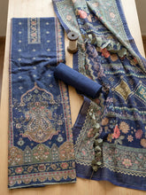 Embroidered Chanderi Unstitched Suit With Pant & Dupatta