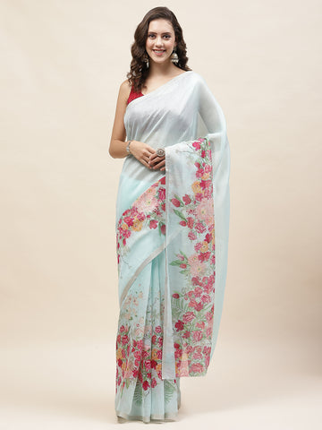 Digital Floral Printed Cotton Saree
