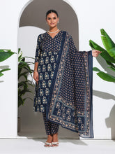 Printed Cotton Blend Kurta With Pant & Dupatta