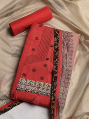 Neck Embroidered Cotton Blend Unstitched Suit With Dupatta