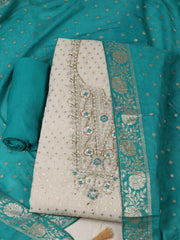 Embroidered Chanderi Unstitched Suit With Pant & Dupatta