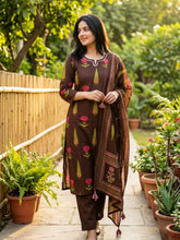 Embroidered Cotton Blend Kurta With Pant & Dupatta