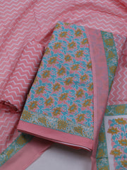 Printed Cotton Blend Unstitched Suit With Dupatta
