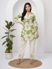 Printed Cotton Blend Kurta With Pants