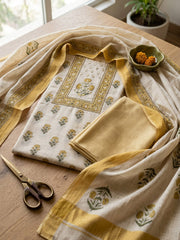 Printed Cotton Blend Unstitched Suit With Pant & Dupatta