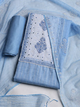 Patch Neck Cotton Blend Unstitched Suit With Dupatta