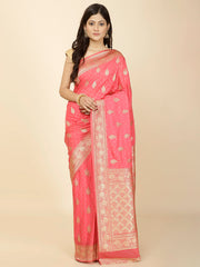 Zari Border Booti Woven Crepe Saree