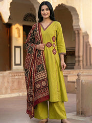 Printed Cotton Blend Kurta With Pant & Dupatta