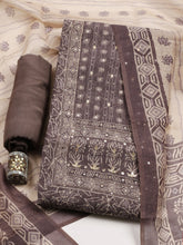 Embroidered Chanderi Unstitched Suit With Pant & Dupatta