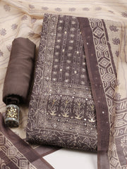 Embroidered Chanderi Unstitched Suit With Pant & Dupatta