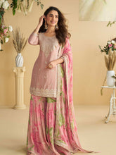 Embroidered Chinon Suit With Pant & Dupatta