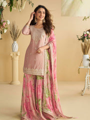 Embroidered Chinon Suit With Pant & Dupatta