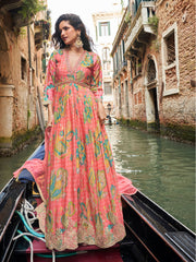 Embroidered Chinon Kurta With Pant & Dupatta