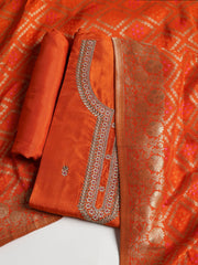 Neck Embroidered Chanderi Unstitched Suit With Dupatta