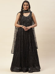 Sequence Embroidered Georgette Anarkali Kurta With Pants & Dupatta