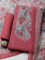 Embroidered Linen Blend Ustitched Suit With Pant & Dupatta