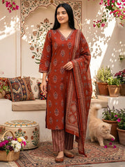 Printed Cotton Blend Kurta With Pant & Dupatta