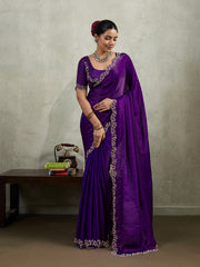 Embroidered Satin Saree
