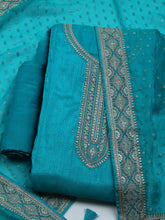 Neck Embroidered Chanderi Unstitched Suit With Dupatta