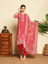 Printed Muslin Rani Suit With Pant & Dupatta
