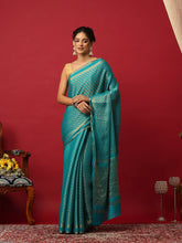 Plain Crepe Lake Blue Saree