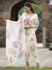 Printed Georgette Kurta With Pants & Dupatta