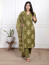 Printed Cotton Blend Kurta With Pant & Dupatta