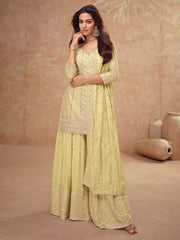 Embroidered Chinon Kurti With Sharara & Dupatta