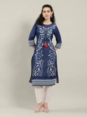 Neck Printed Denim Kurta