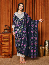 Floral Parinted Cotton Blend Kurta With Pants & Dupatta