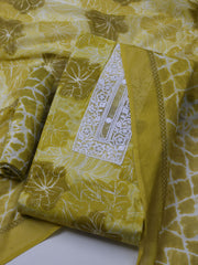 Patch Neck Cotton Blend Unstitched Suit With Dupatta