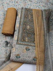 Embroidered Cotton Blend Unstitched Suit With Pant Dupatta