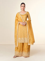 Embroidered Tissue Crush Kurta With Plazzo & Dupatta